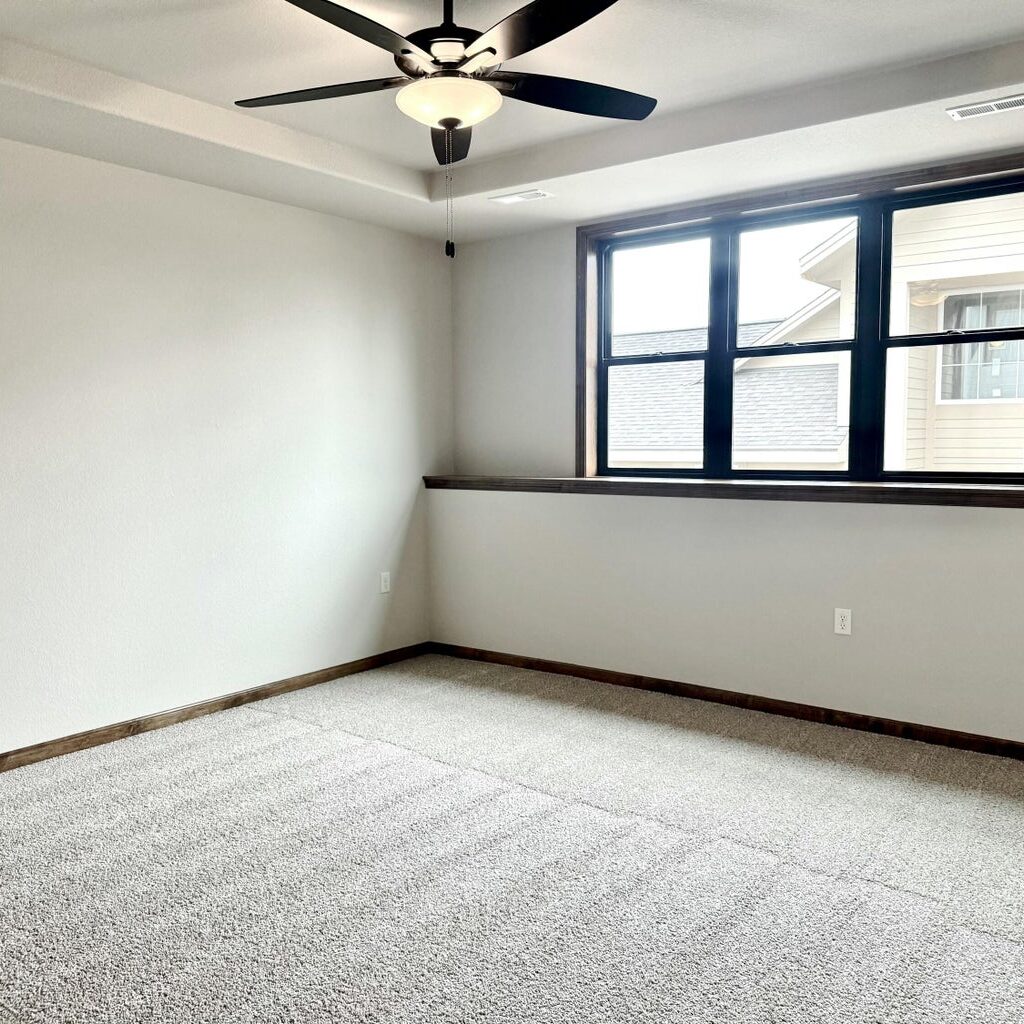 Silver Oak - Bedroom, Windows with Shelf Below, Dark Ceiling Fan