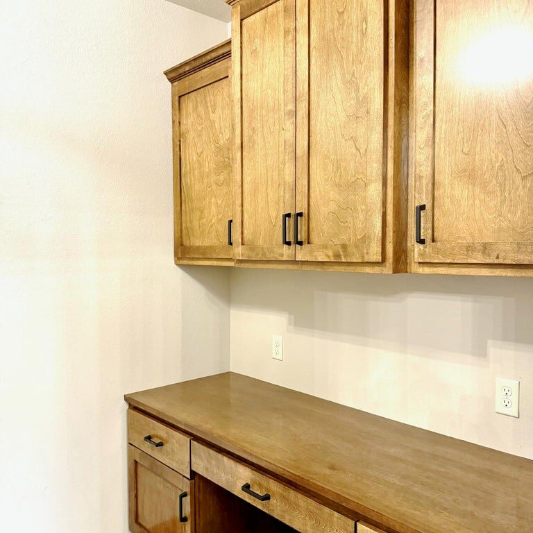 Silver Oak - Finished Wooden Cabinets, Black Fixtures